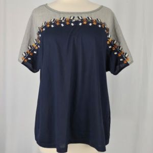 J. Crew XL Silk Cotton Embellished Top